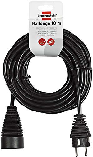 Brennenstuhl 1165461 - Prolunga Elettrica Da 10 M, H05Vv-F 3G1,5, Colore Nero