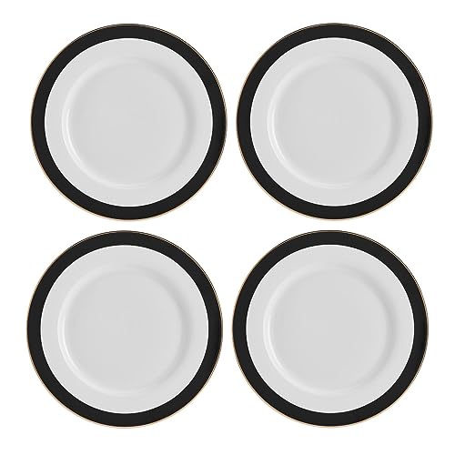 Mikasa Luxe Deco Set Di 4 Piatti Piani In Porcellana Con Strisce Art Deco, 27Cm | Piatti Deluxe Per 4 Persone - Confezione Regalo E Lavabile In Lavast
