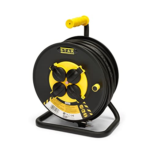 Stak Reelart-Fr-25 Avvolgicavo Elettrico Professionale, Water Proof Ip44 Cavo 25 M In Gomma 3G2,5 Mm2 Per Cantiere, Bricolage, Giardino, 4 Prese, Stru