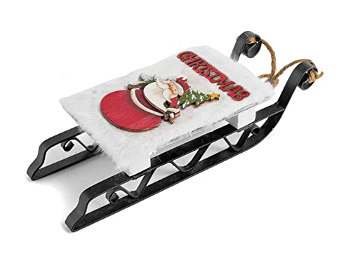 H&H Slitta In Legno E Metallo, Decoro Natalizio, 9X6X22Cm, Addobbo, Festività, Natale, Arredo Casa, Multicolore