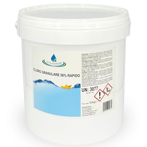 Acquaverde | Cloro Granulare 56%, Dicloro A Rapida Dissoluzione Per Trattamento Shock E Mantenimento Acqua Di Piscina (10 Kg)