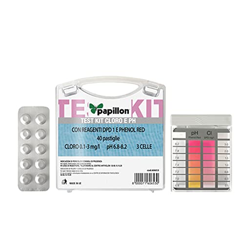 Papillon Kit Test Per Cloro E Ph Con Reagenti Dpd 1 E Phenol Red, 40 Pastiglie, Cloro 0.1-3 Mg/L, Ph 6.8-8.2, 3 Celle - 60653