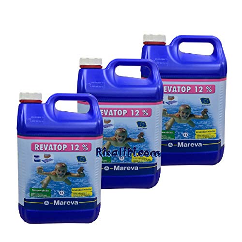 Mareva 3X Alghicida, Antialga Battericida Revatop 12% Per Trattamento Piscine Per Recupero Acqua Verde 5 Litri