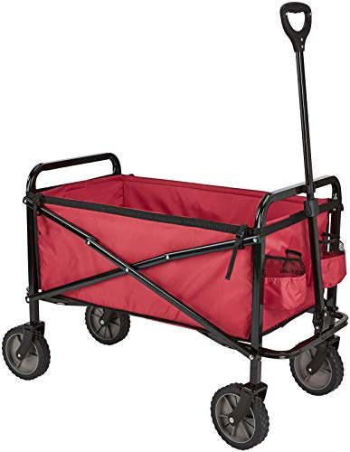 Amazon Basics - Collezione Utensili Da Giardino - Carrello Da Giardino, Pieghevole, Per Esterni, Con Borsa Di Custodia, Rosso