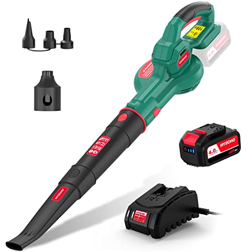 Hyecho Soffiatore A Batteria, Soffiatore Foglie 223 Km/H, 4,0 Ah Batteria, Con Ugello Di Gonfiaggio In 3 Pezzi, Leggero Ed Ergonomico, Per Pulire Le F