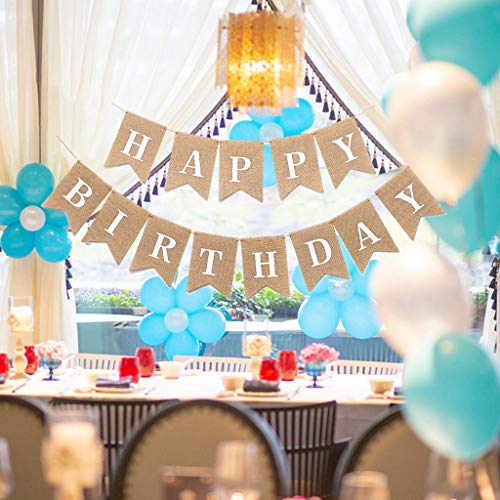Oumezon Happy Birthday, Striscione Di Lino Con Scritta "Happy Birthday", Per Compleanno, Festa Di Compleanno, Baby Shower, Decorazione Per La Doccia
