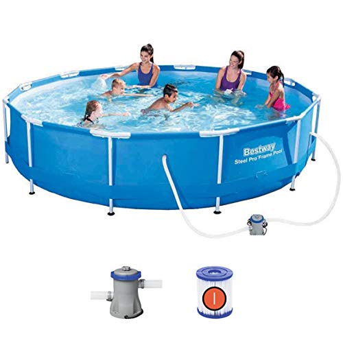 Bestway Steel Pro Piscina Con Pompa Filtro E Cartuccia, 6473 Litri, Bianco, 366X366X76 Cm