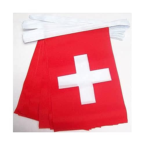 Az Flag Ghirlanda 6 Metri 20 Bandiere Svizzera 21X15Cm - Bandiera Svizzera 15 X 21 Cm - Festone Bandierine