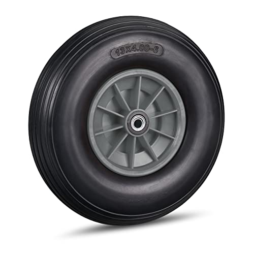 Relaxdays Ruota Per Carriola 4.00-6, Gomma Piena E Cerchione In Plastica, 3 Adattatori, Max 100 Kg, In Nero Grigio