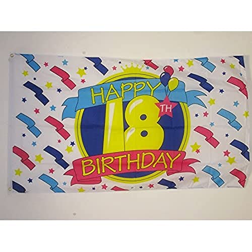 Az Flag Bandiera Buon Compleanno 18 Anni 150X90Cm - Bandiera Auguri Anniversario - Happy Birthday 90 X 150 Cm
