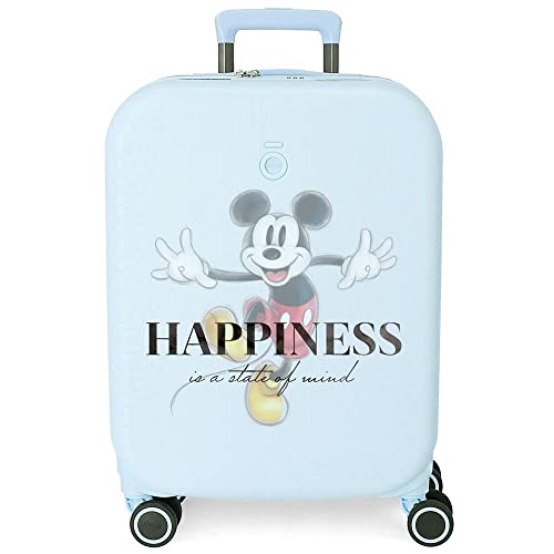 Valigia Da Cabina Disney Mickey Happiness Blu 40X55X20 Cm Abs Rigido Chiusura Tsa Integrata 37L 2,74 Kg 4 Doppie Ruote Bagaglio A Mano Espandibile