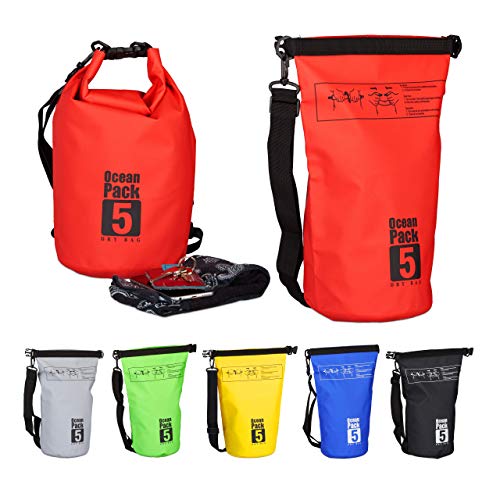 Relaxdays 10022782_47 Zaino Impermeabile Ocean Pack 5L Borsa Stagna Ultraleggera Sacca Dry Bag Da Kajak Vela Sci Snowboard Rosso