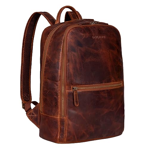 Stilord 'Kellis' Zaino Pelle Vintage Da Donna Uomo Zainetto Scuola Università Ufficio Viaggio Modello Grande Per Pc E Tablet, Colore:Kara - Cognac