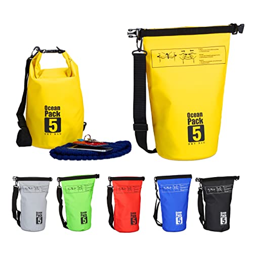 Relaxdays 10022782_48 Zaino Impermeabile Ocean Pack 5L Borsa Stagna Ultraleggera Sacca Dry Bag Da Kajak Vela Sci Snowboard Giallo