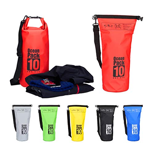 Relaxdays 10022783_47 Zaino Impermeabile Ocean Pack 10 L Borsa Stagna Dry Bag Sacca Ultraleggera Per Kajak Vela Sci Rosso