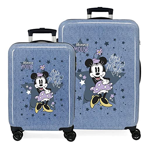 Set Di Valigie Disney Minnie Style Blu 55/68 Cm Abs Rigido Con Combinazione Laterale 104L 6 Kg 4 Doppie Ruote Bagaglio A Mano