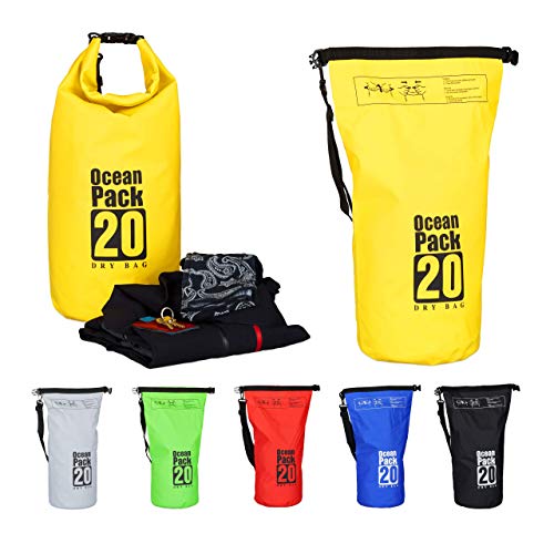 Relaxdays Zaino Impermeabile Ocean Pack 20L Borsa Ultraleggera Sacca Dry Bag Da Kajak Rafting Vela Sci Snowboard Giallo