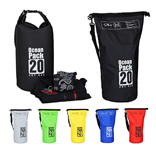 Relaxdays Zaino Impermeabile Ocean Pack 20L Borsa Ultraleggera Sacca Dry Bag Da Kajak Rafting Vela Sci Snowboard Nero