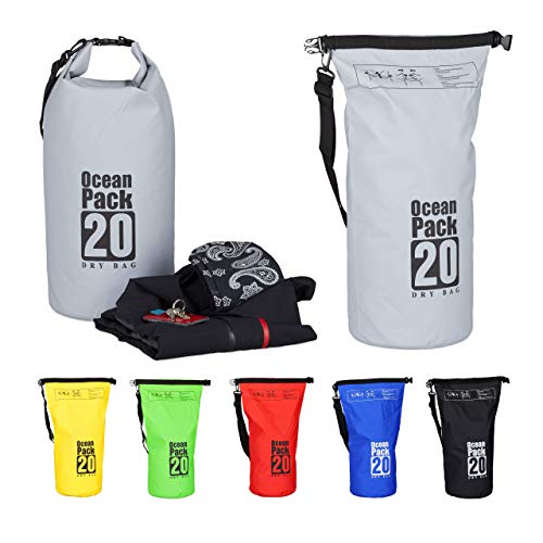 Relaxdays Zaino Impermeabile Ocean Pack 20L Borsa Ultraleggera Sacca Dry Bag Da Kajak Rafting Vela Sci Snowboard Grigio