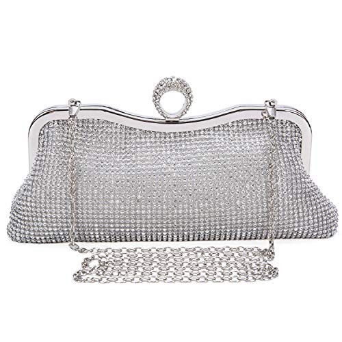 Baigio Pochette Donna Cerimonia Argento Strass Clutch Elegante Borsetta Da Sera Borsa Catena Per Matrimonio Festa Sposa