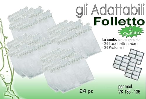 24 Pz Sacchetti Folletto Vorwerk Vk 135 136 Compatibili + 24 Profumini