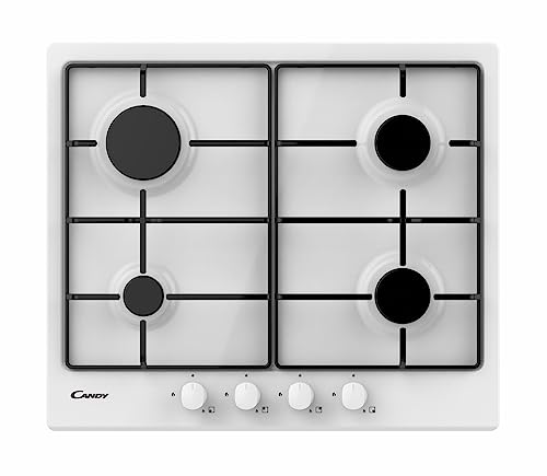 Candy Idea Chw6Brww Piano Cottura A Gas, 4 Fuochi, Acciaio Inox, Griglie Smaltate, 59,5X51X1 Cm, Bianco