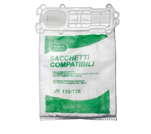 Piesseonline 6 Sacchetti Per Aspirapolvere Compatibili Con Vorwerk Folletto Vk 135 136 135Sc Vk135 Vk136 Fp135 Fp136 Fp135