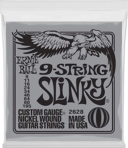 Ernie Ball, Slinky 9-String Nickel Wound, P02628, Corde Per Chitarra Elettrica A 9 Corde, Diametro 9-105