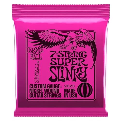 Ernie Ball, Super Slinky 7-String Nickel Wound, Corde Per Chitarra Elettrica A 7 Corde, Diametro 9-52
