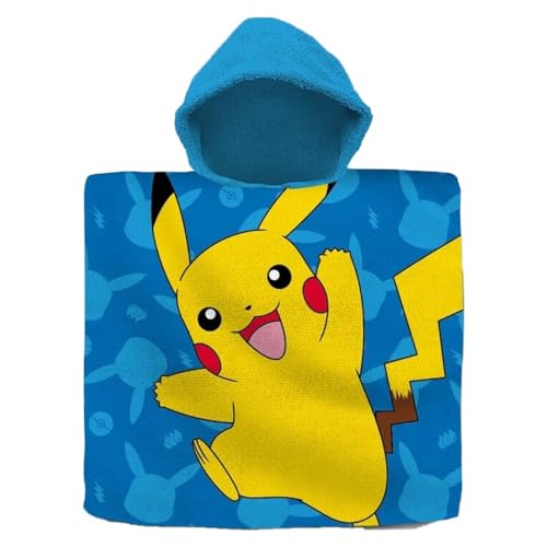 Kids Euroswan Poncho Asciugamano In Cotone Pokemon 60 X 120 Cm