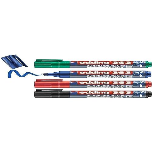 Edding 363 Marcatore Per Lavagne Bianche Punta A Scalpello; Astuccio 4 Pz.; Colori Nero, Rosso, Blu, Verde; Tratto 1-5 Mm
