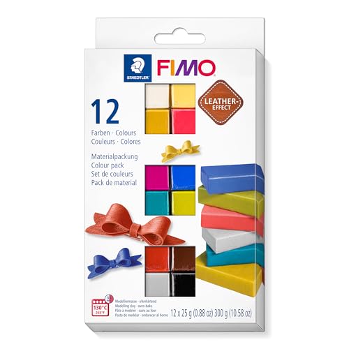 Staedtler Fimo Leather-Effect 8013 C12-2 Pasta Per Modellare In Forno, Effetto Finta Pelle E Al Tatto, Set Di 12 Colori, Multicolore