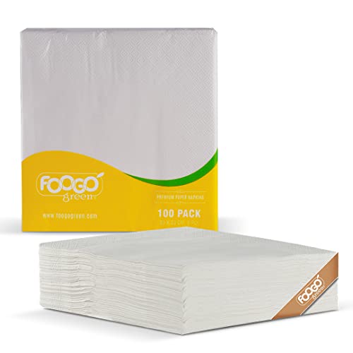 Foogo Green 100 Pezzi Tovaglioli Di Carta Bianca, 33 X 33 Cm, Tovaglioli Di Carta Forte A 2 Strati, Fazzoletti Di Carta Morbida, Tovaglioli Da Cocktai