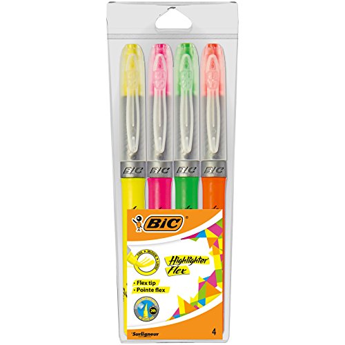 Bic Evidenziatore Highlighter Flex Sort, 1,0 Fino A 4,3 Mm Confezione Da 4 Pezzi