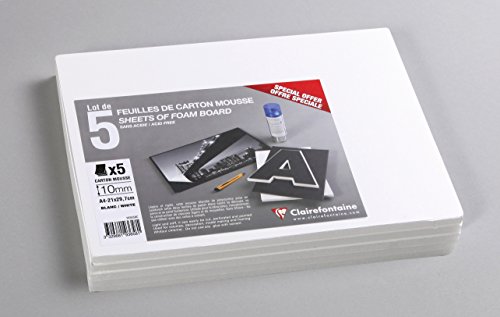 Clairefontaine 193658C - Confezione Di Carton Mousse 5 Fogli 21X29,7 Cm, Spessore 10 Mm, Bianco