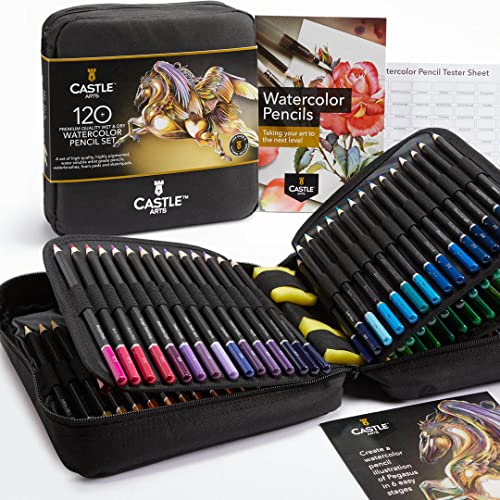 Castle Art Supplies Set Di 120 Matite Acquerellabili Con Extra | Pigmenti Vibranti | Disegna E Dipingi Allo Stesso Tempo | Per Hobbisti Adulti E Profe