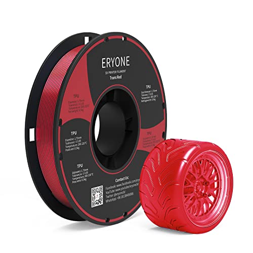 Eryone Tpu Filament 1.75Mm, 3D Drucker Filament Tpu 0.5Kg 1 Spool, -0.05Mm,95A, Rosso Transparent