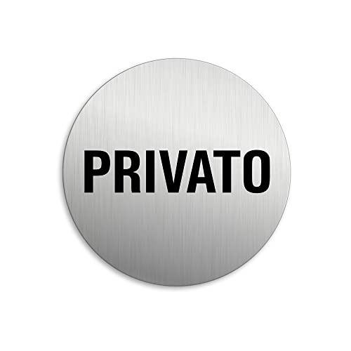 Targhetta Per Porta - Privato Targa Ø 75 Mm Alluminio Spazzolato Auto-Adhesiva