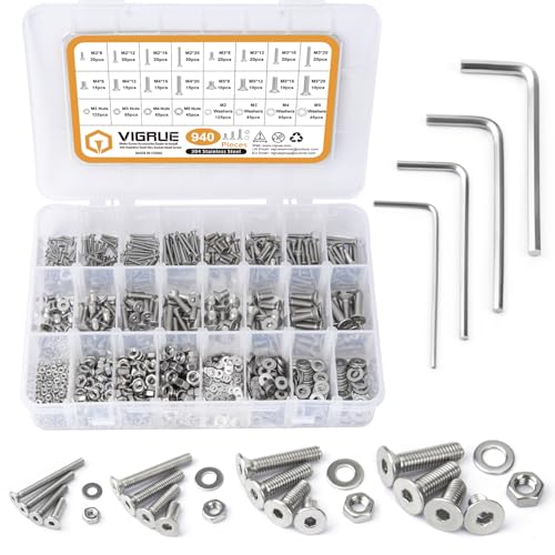Vigrue Set Di 940 Viti A Testa Svasata M2 M3 M4 M5, Con Bottone Piatto Esagonale, Set Di Viti Per Macchina In Acciaio Inox 304, Set Di Viti Per Ripara