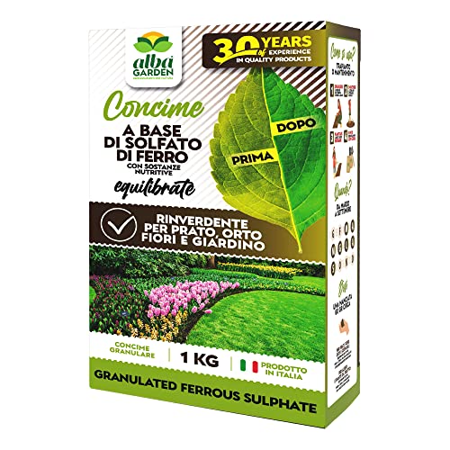 Albagarden Solfato Di Ferro Granulare- Concime E Fertilizzante Naturale, Rinverdente Fogliare E Acidificante Della Terra - Per Prato, Piante Verdi, Al