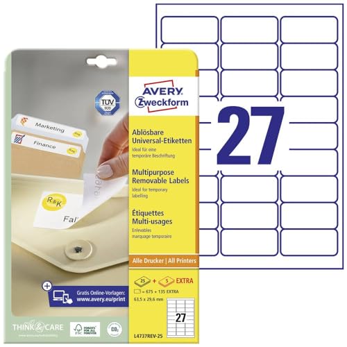 Avery Etichette Rimovibili Ecologiche, Certificate Fsc - Stampanti Laser - 63,5X29,6 - 25 Ff