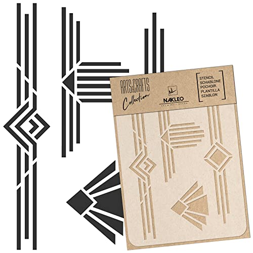 Nakleo Fai Da Te Stencil In Plastica Riutilizzabile - 21X30Cm - Cornici Art Déco Frontiere 2 - Arte Artigianato Parete Pittura Modello Scrapbooking De