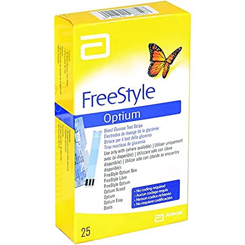 Freestyle Lite Abbott, Abbott Optium Strisce Per Il Controllo Della Glicemia, Giallo, Confezione Da, Viola, 25 Strisce