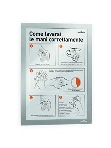Durable 489923 Duraframe A4 Retail Pack, Cornice Espositiva Adesiva, Per Superfici Lisce E Solide, Formato A4, Confezione Da 1 Pezzo, Argento
