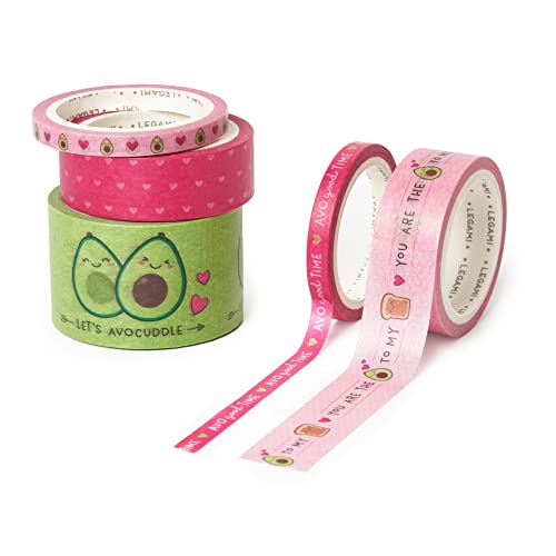 Legami - Set Di 5 Nastri Adesivi Di Carta, Tape By Tape, Ø 4,5 Cm, H Max 3 Cm L 5 M, Tema Avocado, Coloratissimi, Per Incollare, Decorare E Personaliz