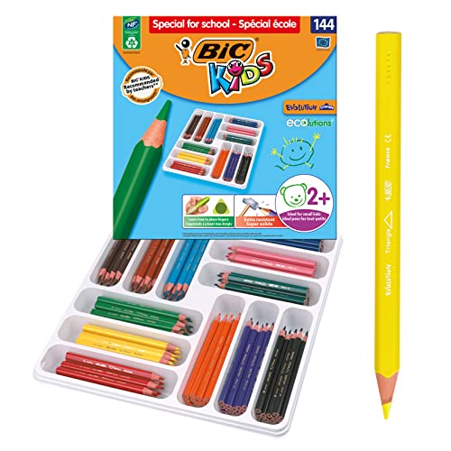 Bic Kids Evolution Triangle Colouring Pencils Special For School Class Pack (144 Pieces)