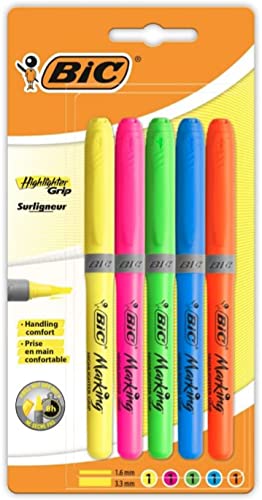 Bic Grip Penne Evidenziatore Pacco Da 5 Confezione Da 5 Colori Assortiti.