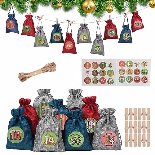 Calendario Avvento Fai Da Te,Calendario Avvento In Stoffa,24 Pezzi Sacchetti Calendario Avvento Stoffa Da Appendere,Calendario Avvento Vuoto,Sacchetti