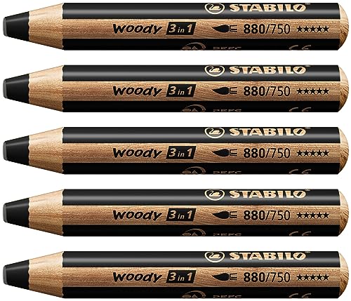 Matita Colorata Multi-Funzione - Stabilo Woody 3 In 1 - Confezione Da 5 - Nero