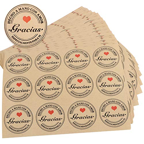Flofia 300Pz Pegatinas Etiquetas Adhesivas Estampadas Hecho A Mano Con Amor Gracias Especialmente Para Ti De Papel Kraft Marrones Galletas Mermeladas